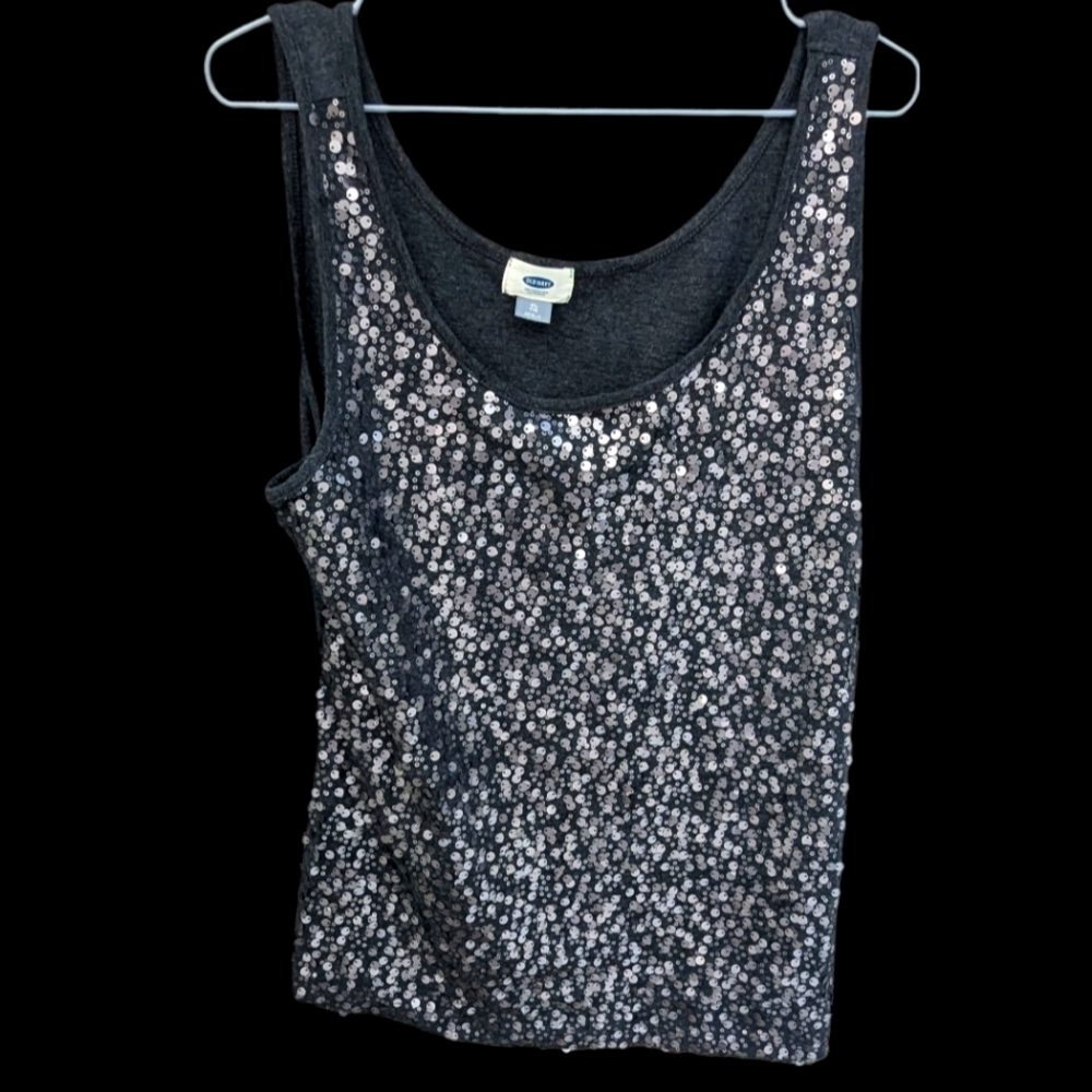 XL Sequin Tank Top Bubble Shape Sequin Gub Metal Grey